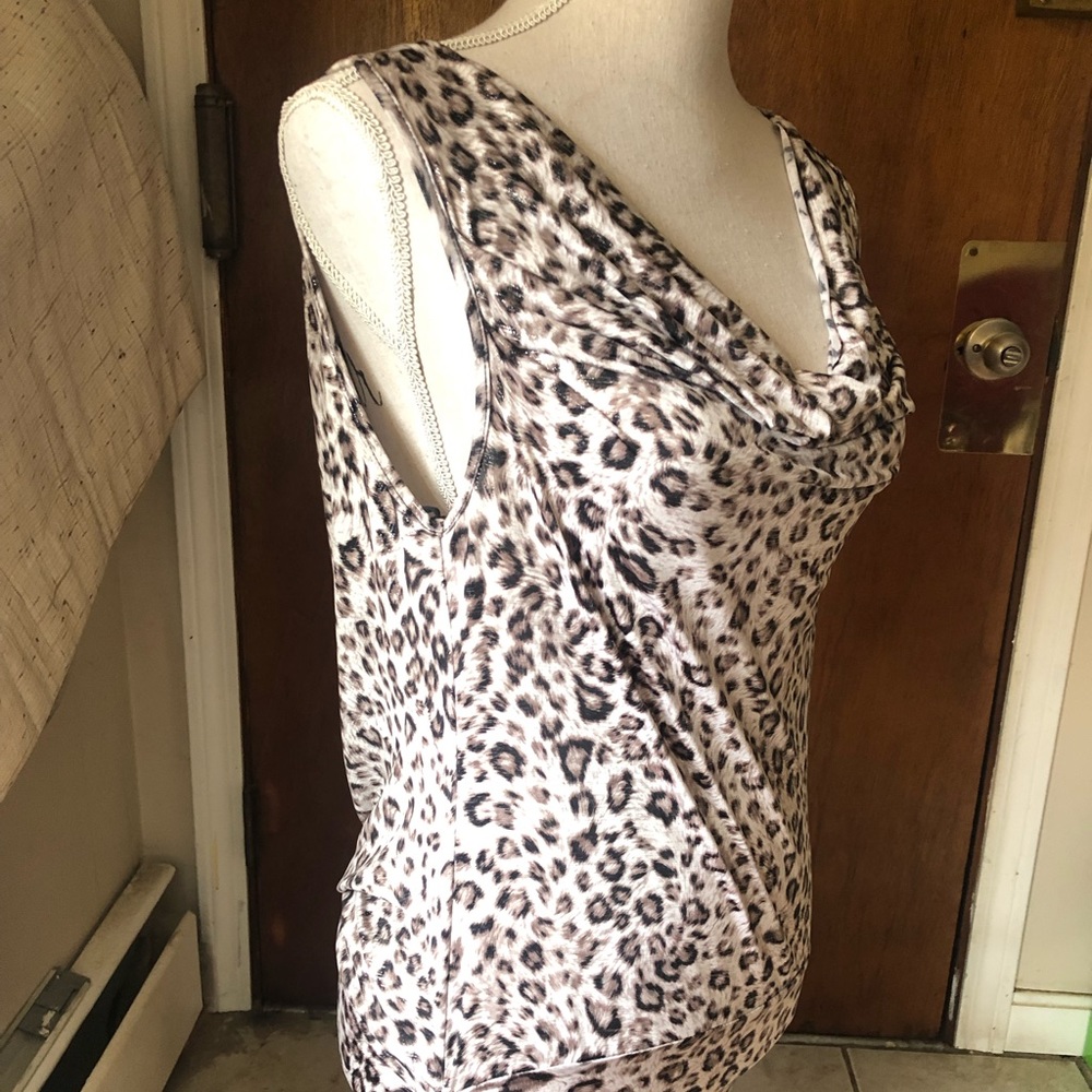DOTS LEOPARD SPOTS TOP Animal Print Sexy SZ M Rauched Hem String Back Summerwear